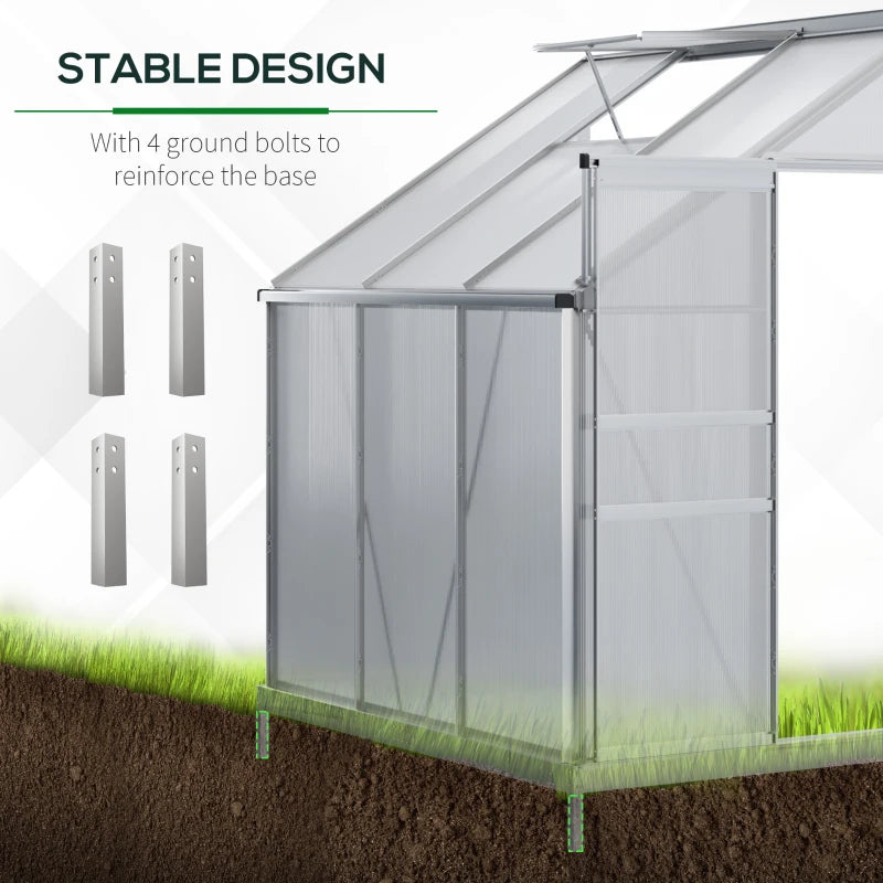 Outsunny 6' X 4' Aluminum Lean-to Greenhouse Polycarbonate Walk-in Garden Greenhouse With Adjustable Roof Vent, Rain Gutter And Sliding Door For Winter, Clear