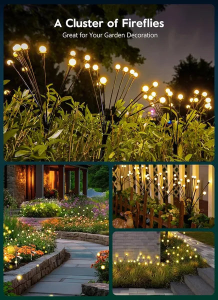 Solar Garden Lights - 4 Pack 48 LED Firefly Lights With 2 Lighting Mode, Sway By Wind, Waterproof Solar Light For Outdoor Outside Yard, Warm White