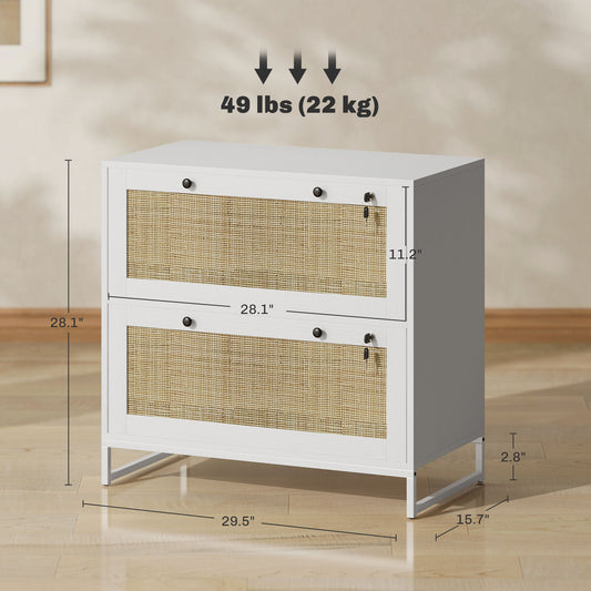 Lockable Filing Cabinet, Boho 2 Drawer File Cabinet With Adjustable Hanging Bar For Letter, A4 And Legal Size, White