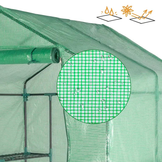 143x143x195cm Black Iron Pipe Steeple With 8 Pieces Grid Flower Stand With Zipper Rolling Door PE Cloth Greenhouse-SAME AS 54690859
