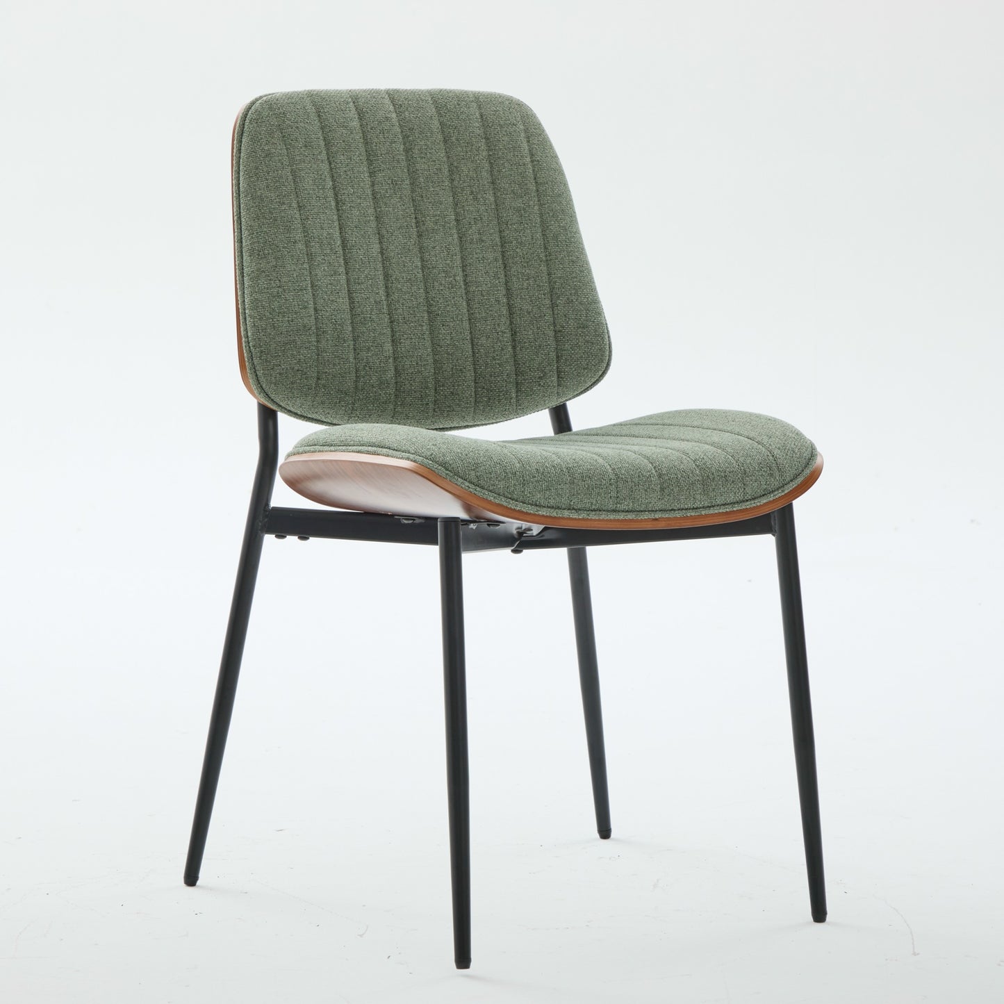 Dining Chairs Set Of 2 Mid Century Modern Retro Linen Chair With Walnut Bentwood Back Upholstered Seat Metal Legs Adjustable Foot For Kitchen Dining Room Chairs Olive Green Linen