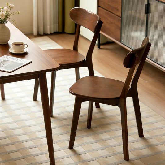 Natural Solid Wood Dining Chairs Set Of 2, Mid Century Modern Dining Chairs With Curved Backrest, Kitchen Chair With Adjustable Foot Pads For Dining Room, Kitchen, Living Room, Study, Walnut