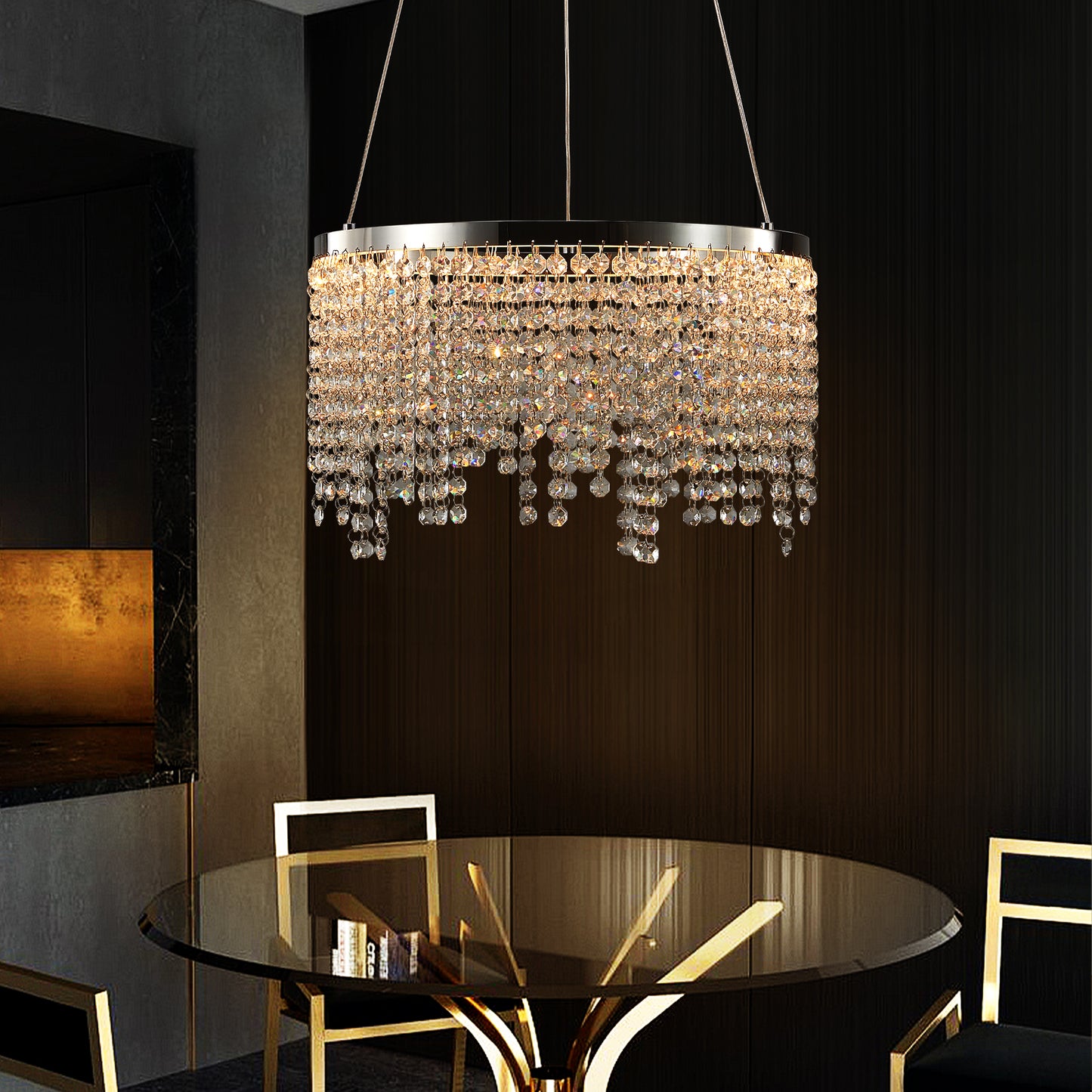 16-inch Luxury Crystal LED Chandelier - Adjustable Height And Color Temperature 3000K-6000K - Modern Chandelier For Living Room, Dining Room And Bedroom