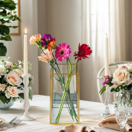 A 3.4L Trapezoidal Desktop Glass Vase With Gold - Inlaid Edges, No Welding Points, And Waterproof, Suitable For Valentine's Day, Mother's Day, And Christmas