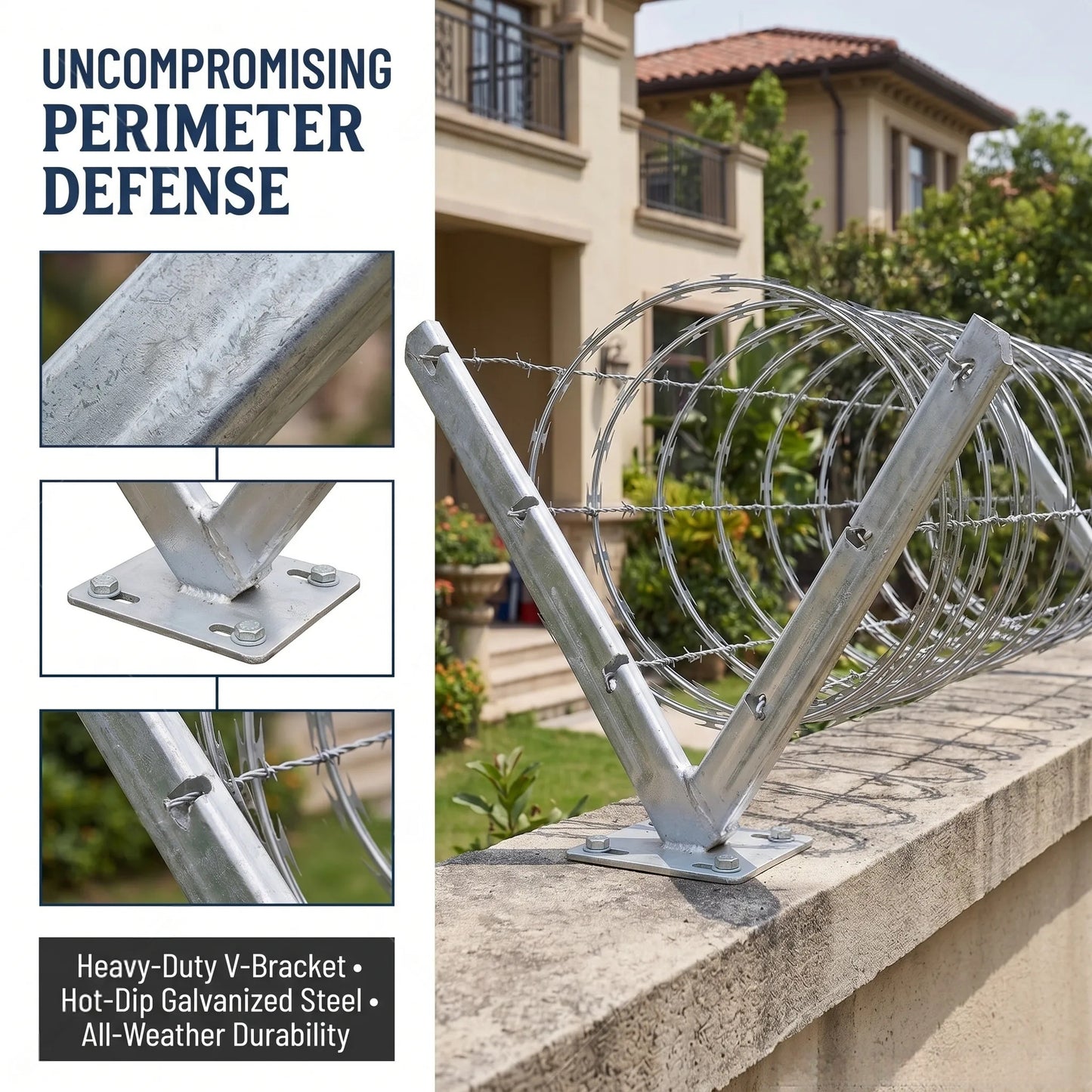 Razor Wire Bracket - Barb Wire Extension Bracket - Galvanized V Bracket - Roll Concertina Garden Fence Wire Bracket - 1 Pair
