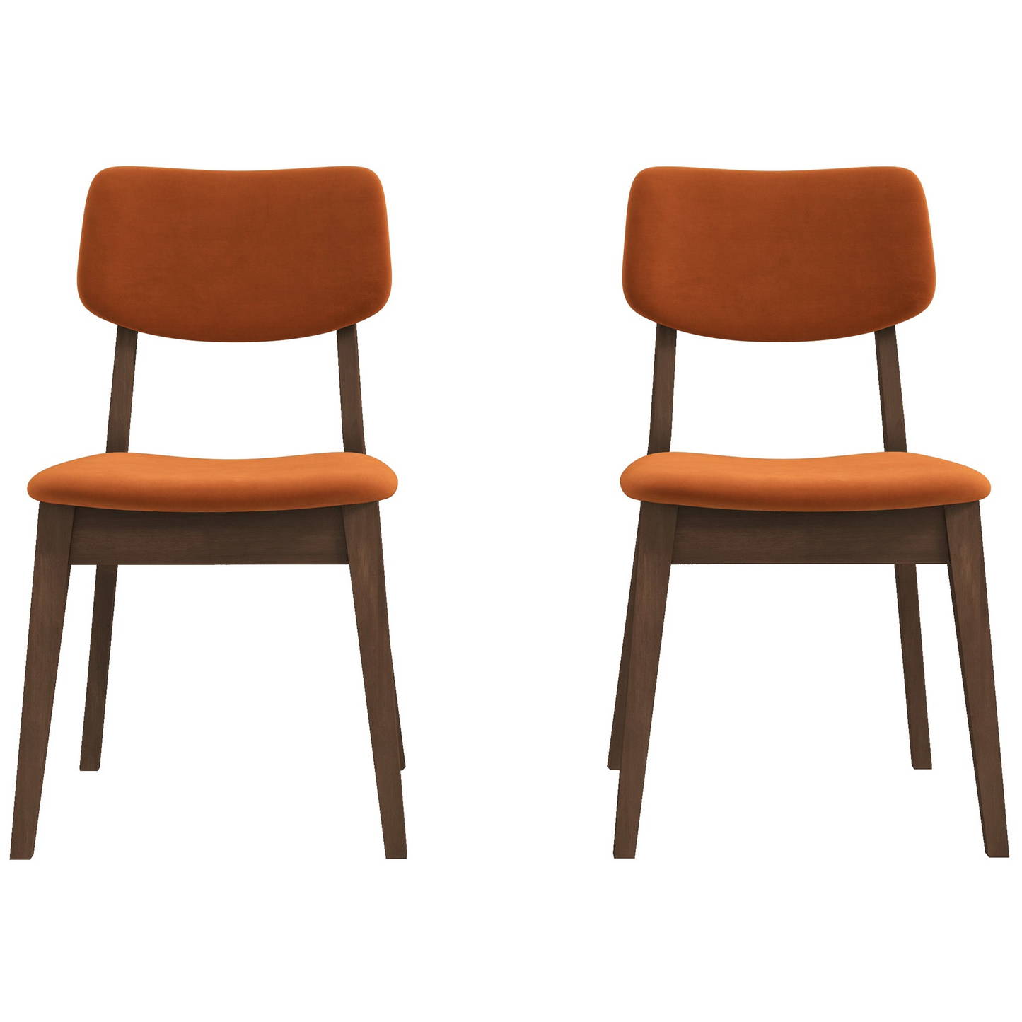 Carlos Mid-Century Modern Burnt Orange Velvet Solid Back Side Chair   Set Of 2  , Solid Wood, 32.3  H X 20.9  W X 19.3  D Fabric Upholstered Kitchen Side Chairs