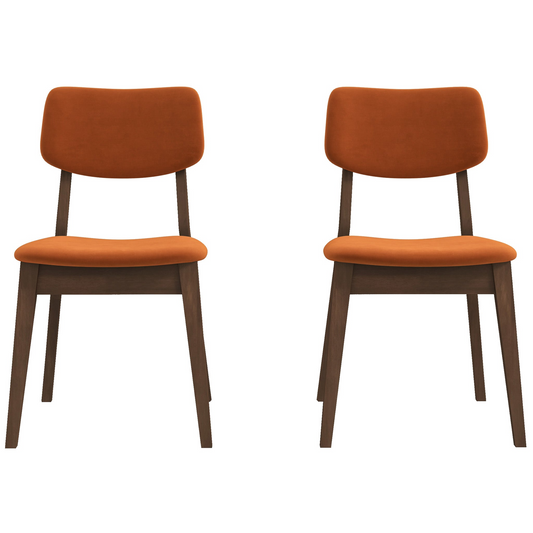 Carlos Mid-Century Modern Burnt Orange Velvet Solid Back Side Chair   Set Of 2  , Solid Wood, 32.3  H X 20.9  W X 19.3  D Fabric Upholstered Kitchen Side Chairs