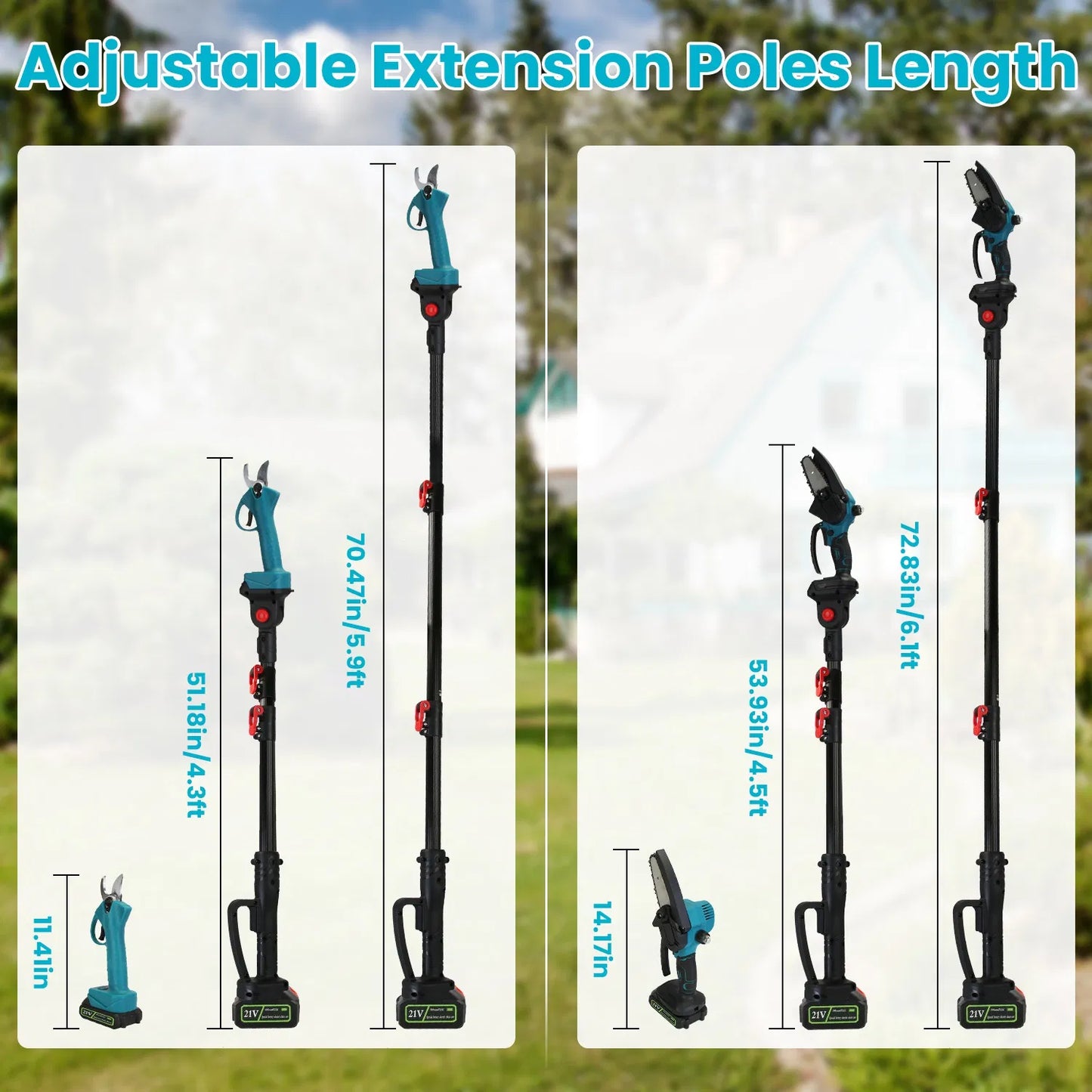 4 In 1 Cordless Pruning Shear And Electric Chainsaw With Max 5.5FT Extension Poles Pole Saw SK5 Blade Brushless Pruning Shear With 2Pcs 3.0Ah Batteries For Garden Yard GPCT5130 10Cell