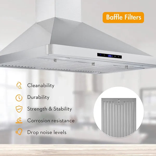 30/36 Inch Range Hood 700CFM Wall Mount Stainless Steel Touch Control 3-speed Stove Vent