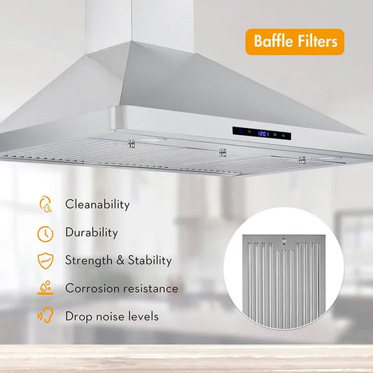 30/36 Inch Range Hood 700CFM Wall Mount Stainless Steel Touch Control 3-speed Stove Vent