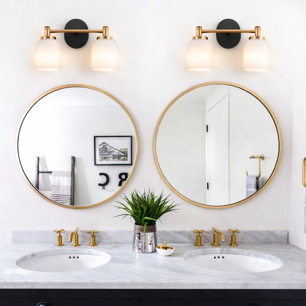 Vortex Traditional Style Two Lights Vanity Over Bathroom Mirror Wall Sconce With White Frosted Glass 12.25  W X 10.125  H X 5.5  E