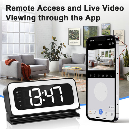 3MP Black Color Wireless Wifi Alarm Clock Camera Video Recording Home Baby Monitor