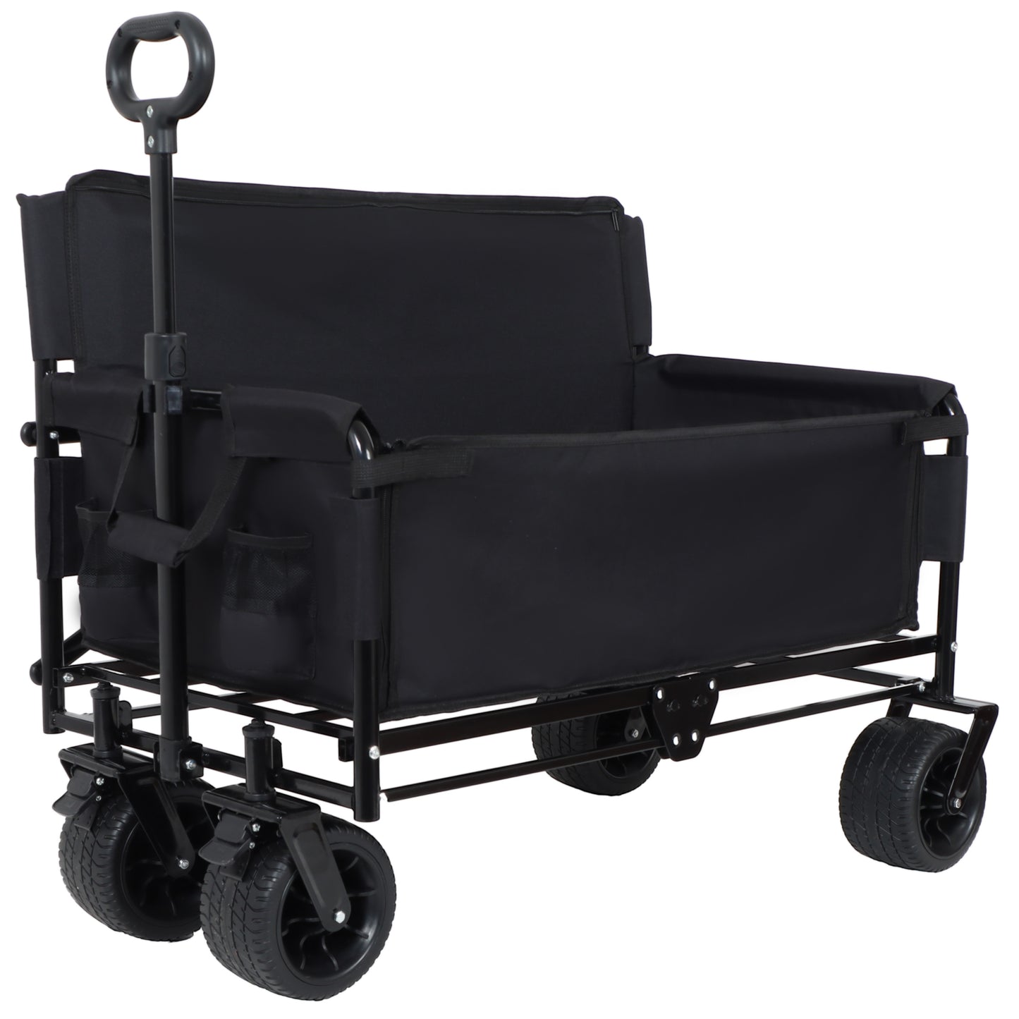 3- In- 1 Convertible Folding Wagon Cart With Bench Seat & Storage -  500lbs Heavy- Duty Utility Wagon  180L Capacity All- Terrain Wheels For Camping  Beach  Sports  Garden  Black