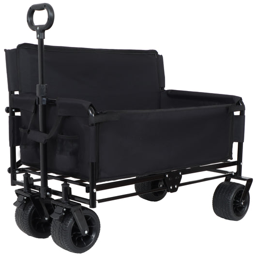 3- In- 1 Convertible Folding Wagon Cart With Bench Seat & Storage -  500lbs Heavy- Duty Utility Wagon  180L Capacity All- Terrain Wheels For Camping  Beach  Sports  Garden  Black