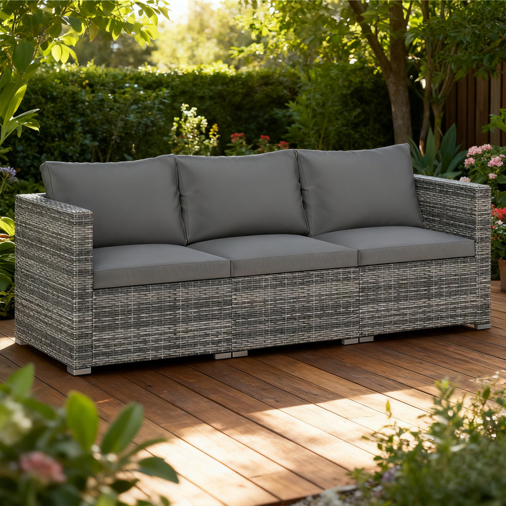 3 Pieces Patio Sectional Sofa Set PE Rattan Modular Couch Furniture Set With Soft Cushions Accommodates Up To 400 Lbs For The Patio, Garden, Poolside And More