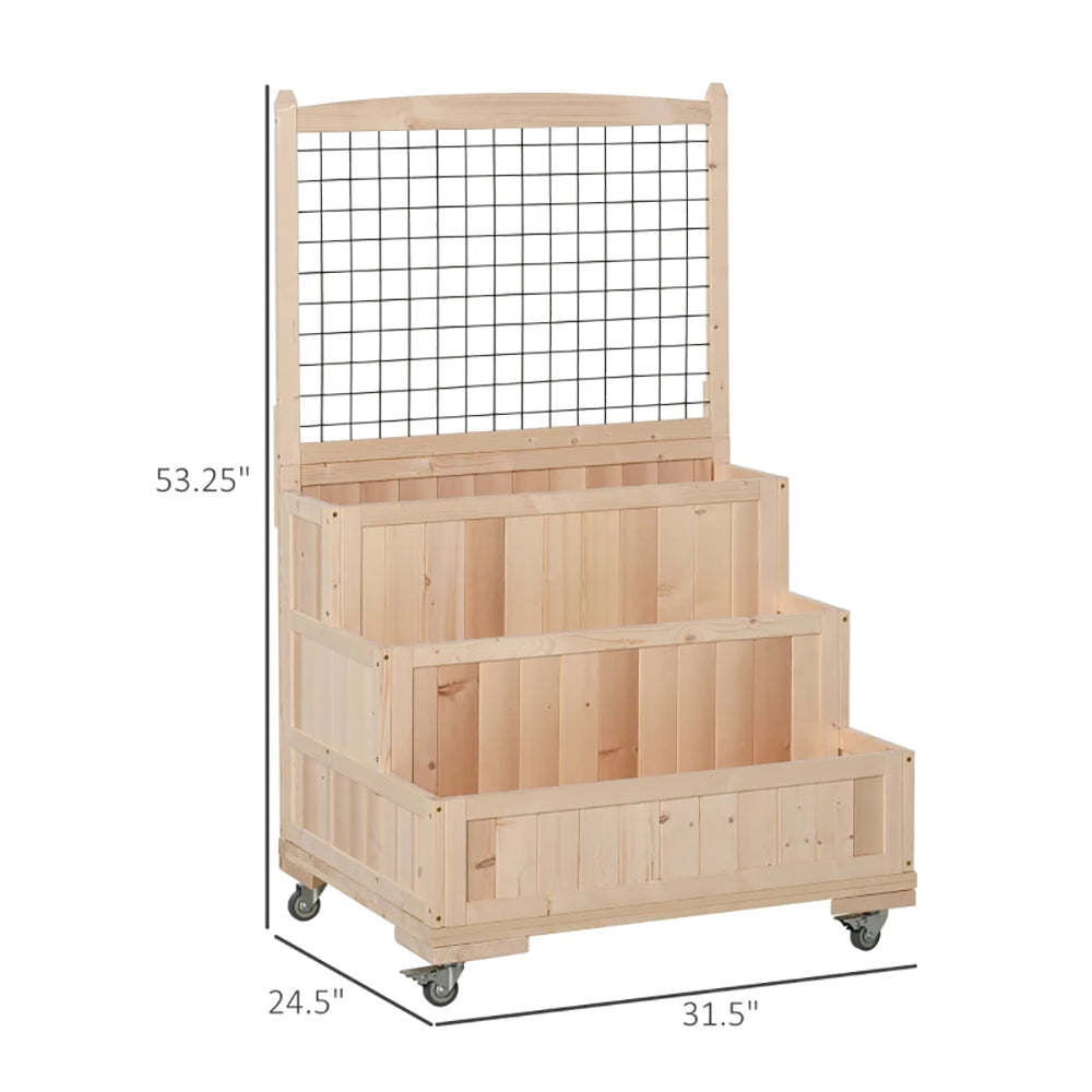 3-Tiers Raised Garden Bed With Trellis, 53'' H Vertical Planter Box With Wheels & Back Storage Area, For Flowers, Vegetables, Herbs, Natural, TIKTOK Prohibits Sales