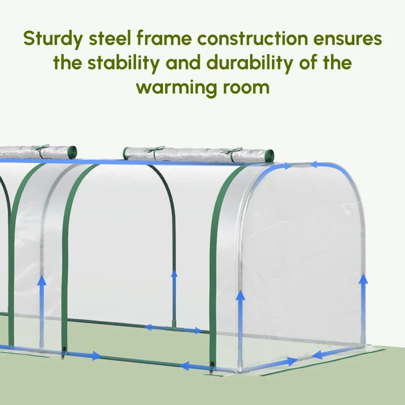 Portable Tunneled Greenhouse With 3 Zippered Doors, WaterUV Fighting PVC Cover
