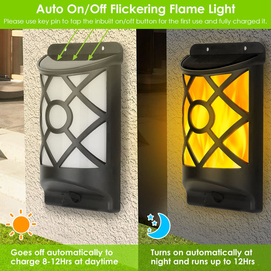 Forbidden To Sell On Walmart 1Pc Flame Solar Lights Outdoor 96 LEDs Waterproof Flickering Flame Wall Mount Lamp Auto On Off Sensor Decorative Landscape Night Lamp For Deck Patio Yard
