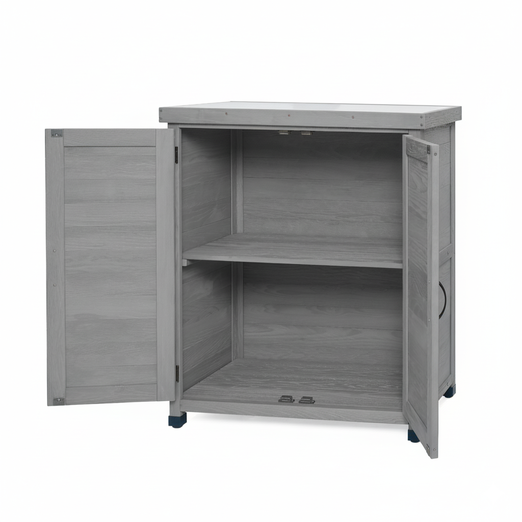Potting Bench With Storage Cabinet And Metal Table Top For Outdoor Patio,Outdoor Work Station Table
