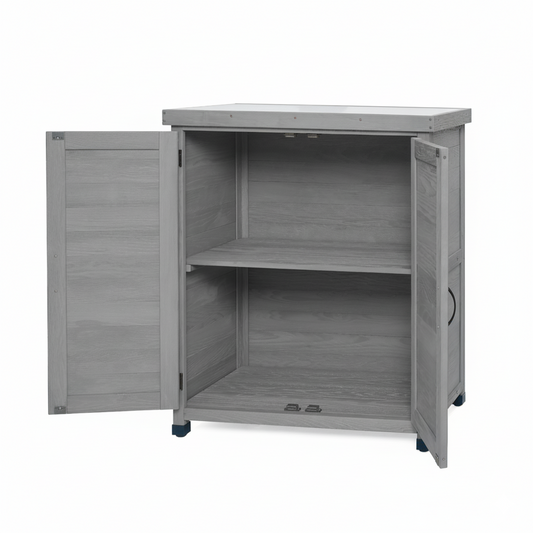 Potting Bench With Storage Cabinet And Metal Table Top For Outdoor Patio,Outdoor Work Station Table