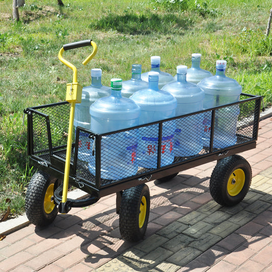 BIG  Wagon Cart Garden Cart Trucks Make It Easier To Transport Firewood Yellow Black Maximum Static Load Is 880 Lbs.