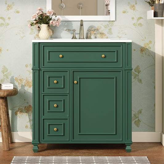 Bathroom Vanity Cabinet With Ceramic Sink Basin, 30 Inch, Storage Cabinet With Soft Close Doors And Door Organizer
