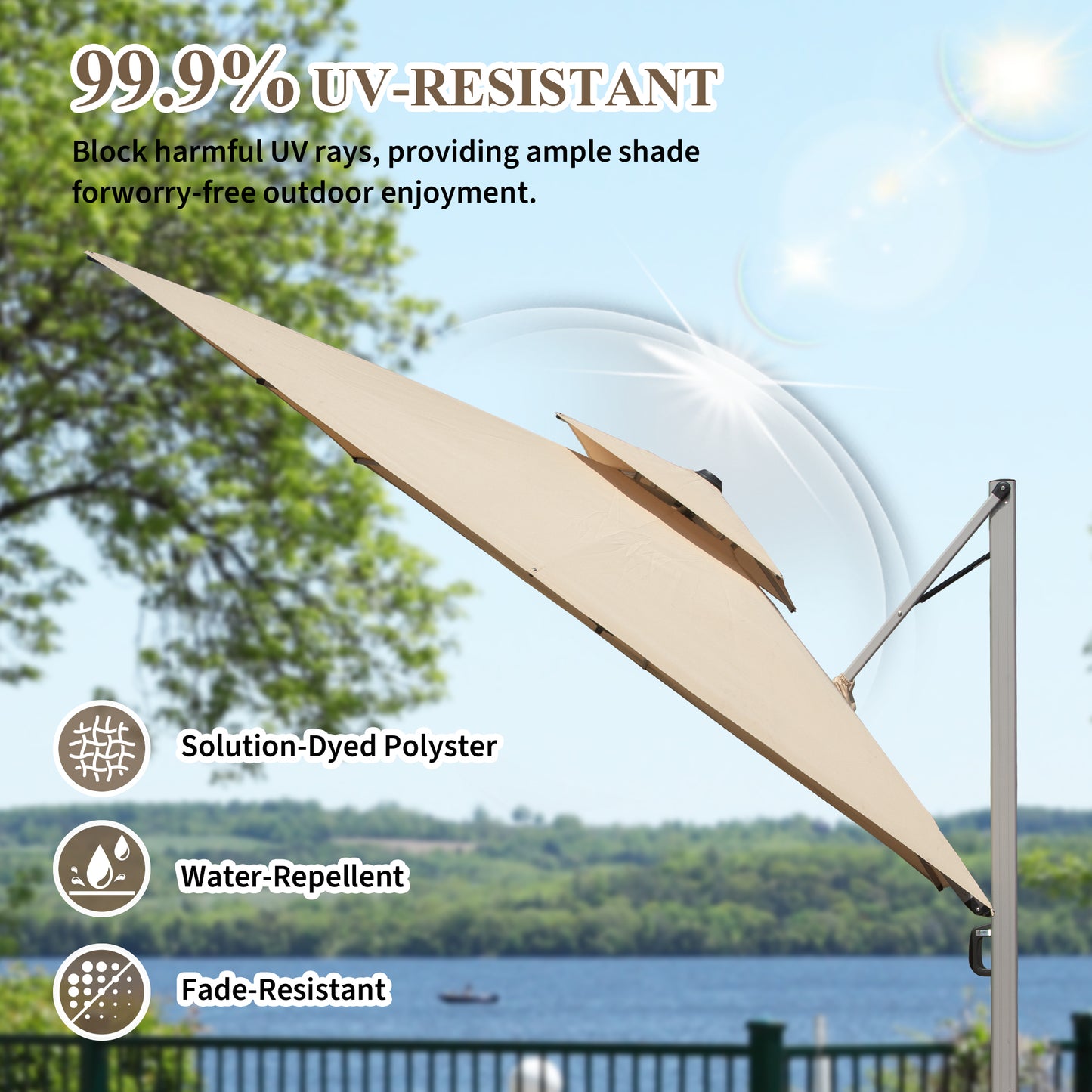 10 X10  Square Cantilever Umbrella With Center Pole, Beige  Base Not Included