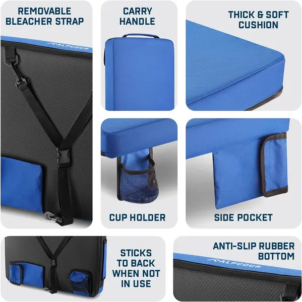 Alpcour Portable Extra Thick Stadium Seat Cushion - 21x 15 Inch Bleacher Cushion With Side Pocket