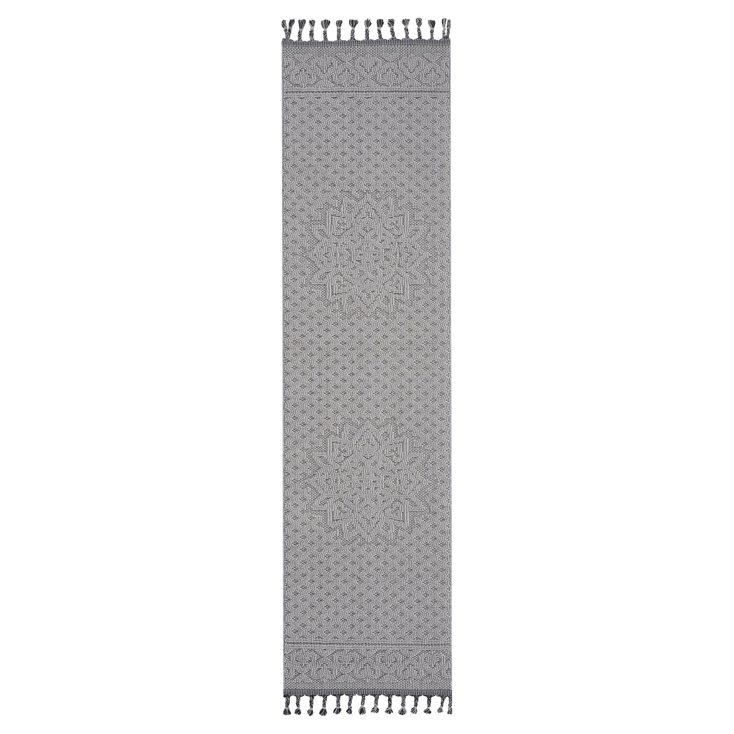 Guros   2X8 White  Ivory  Medallion Indoor  Outdoor Runner Rug
