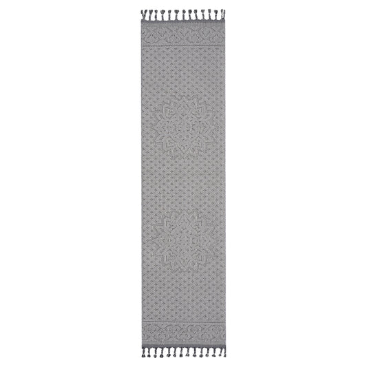 Guros   2X8 White  Ivory  Medallion Indoor  Outdoor Runner Rug