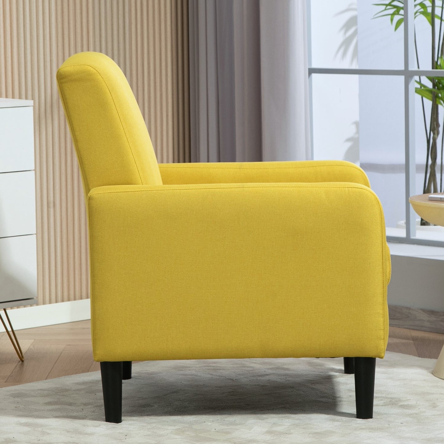 Faux Linen Upholstered Accent Chair, Modern Armchair With Solid Wood Frame, Single Sofa Chair For Living Room Bedroom
