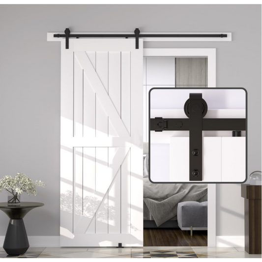 8 FT Double Sliding Barn Door Track And Handle Hardware Kit,Basic J Pulley,Slide Smoothly Quietly,Easy Install 8FT Track Kit For 20-24 Wide Double Door
