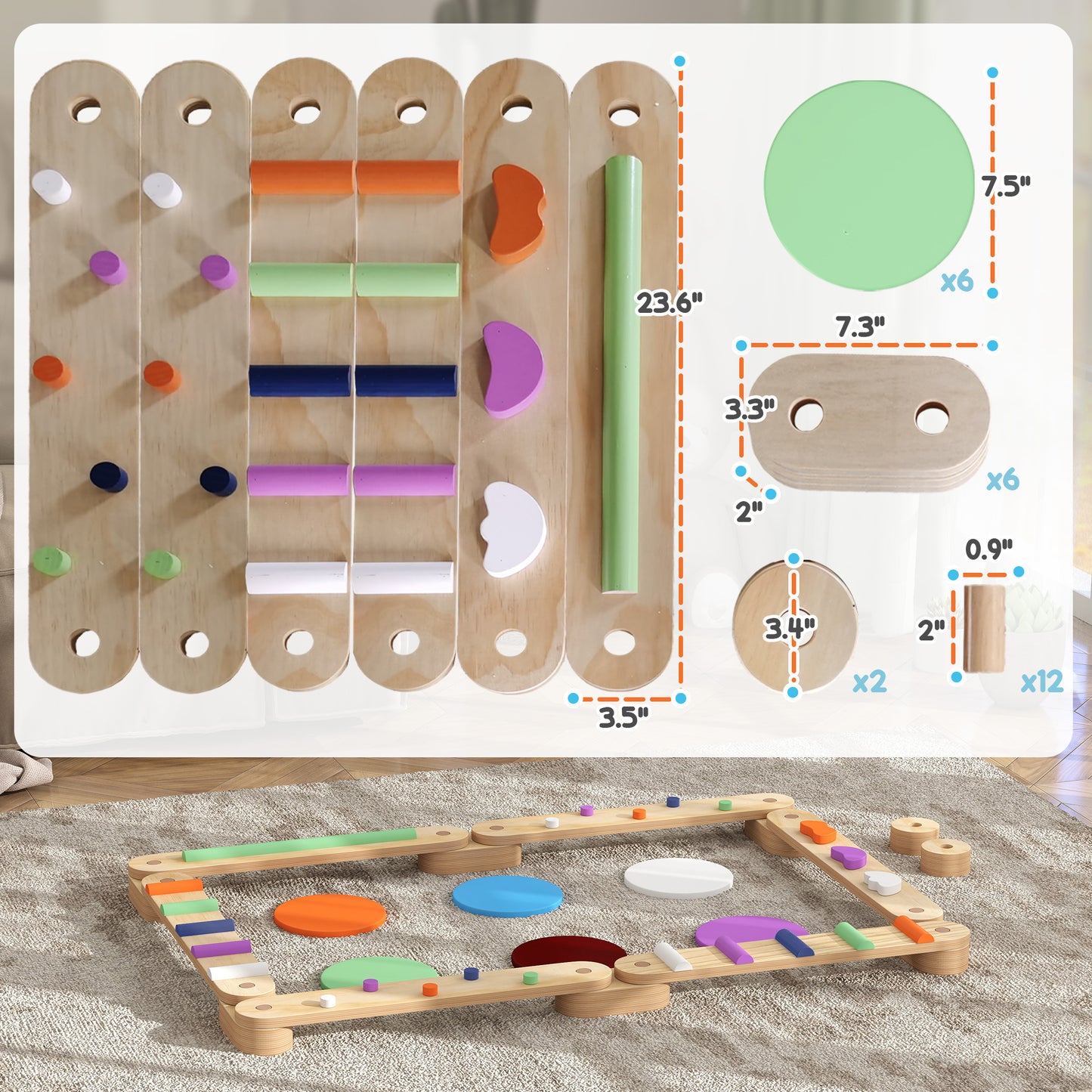 Kids Balance Beam, Wooden Balance Board With Stepping Stone For 3-8 Years
