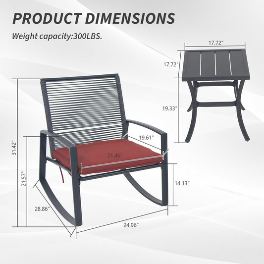2-person Outdoor Patio Bistro Metal Rocking Conversation Set With Table