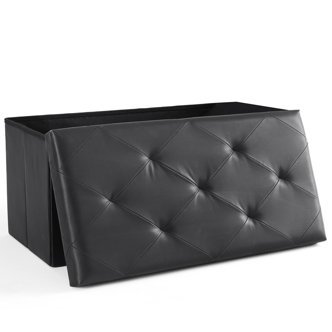 Foldable Storage Ottoman Bench 43in, Foot Rest Stool, Synthetic Leather Storage Chest With Thicker Foam Padded Seat For Entryway Living Room