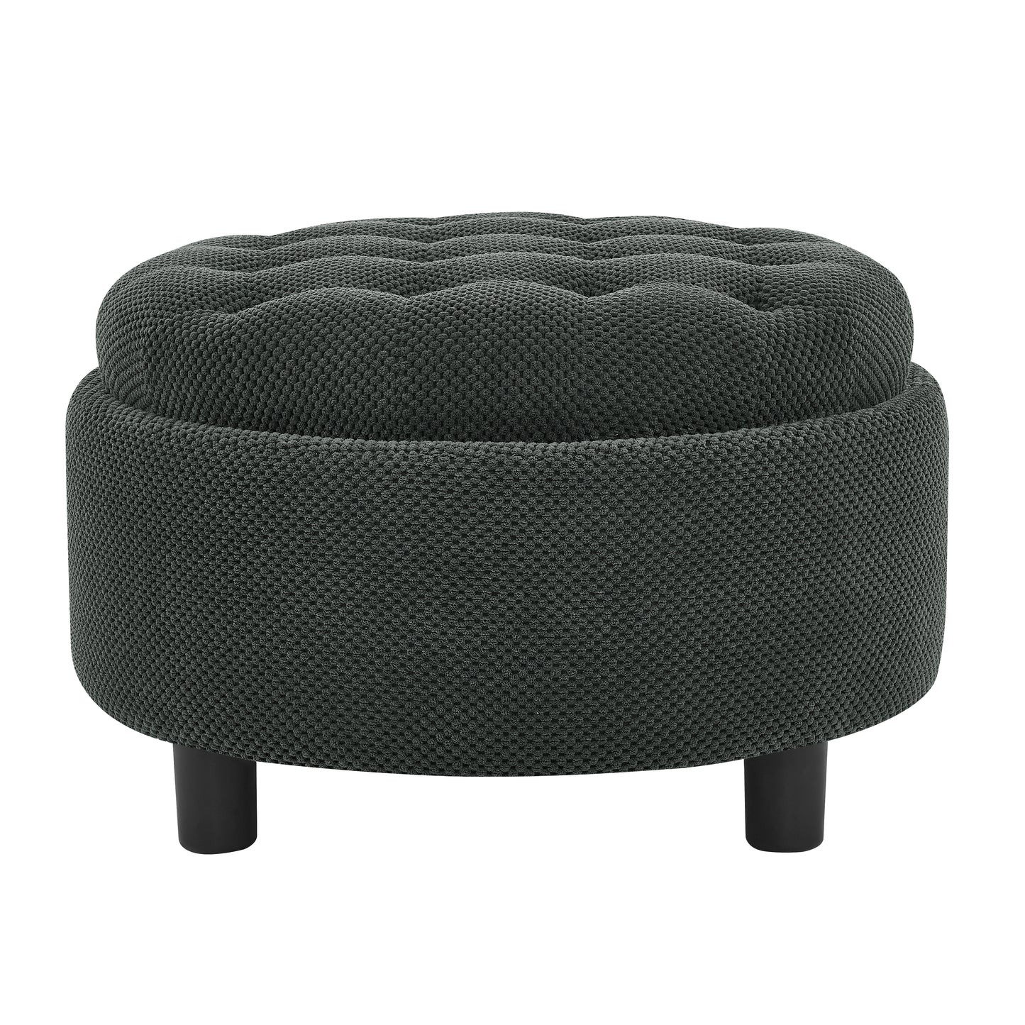 25Inch Round Storage Ottoman With Tray, ModernTufted Fabric Circle Coffee Table With Storage, Upholstered Ottoman With Removable Top For Living Room, Bedroom,Dark Grey