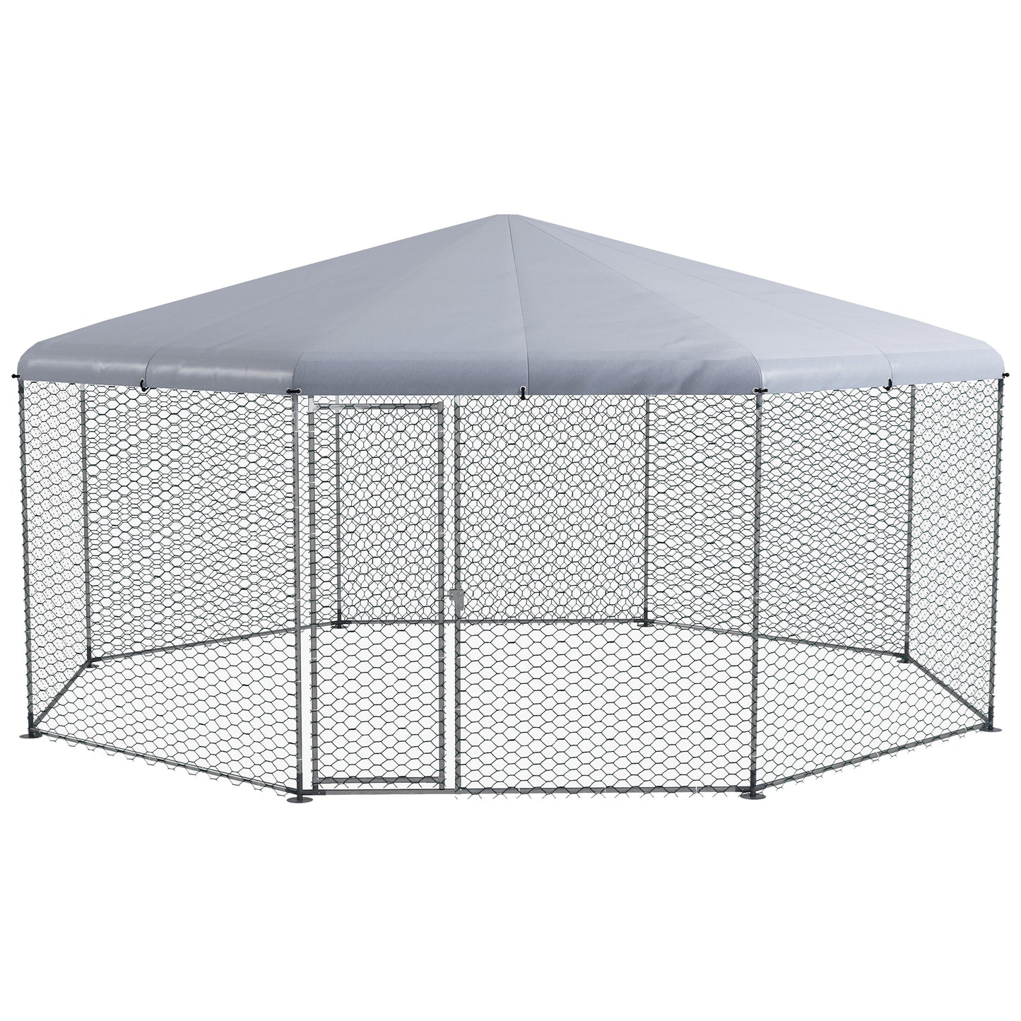 PawHut Large Metal Chicken Coop Chicken Run For Chicken, Ducks And Rabbits With Waterproof And Anti-UV Cover, Walk-in Poultry Cage Hen House For Outdoor And Yard Farm Use, 17' X 15.7' X 9'