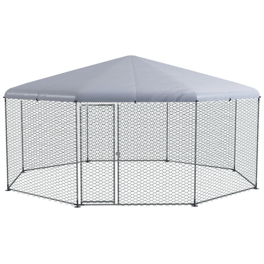 PawHut Large Metal Chicken Coop Chicken Run For Chicken, Ducks And Rabbits With Waterproof And Anti-UV Cover, Walk-in Poultry Cage Hen House For Outdoor And Yard Farm Use, 17' X 15.7' X 9'