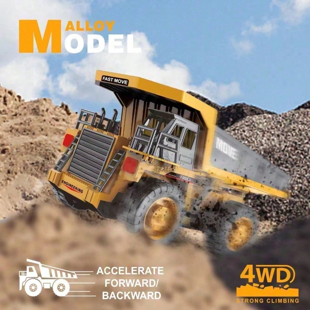 1 20 Premium 2.4G RC Alloy Dump Truck With 13 Channels, Lights, Sounds, And Rechargeable Battery, A Fun Parent Child Activity For Boys, Kids, And Families.