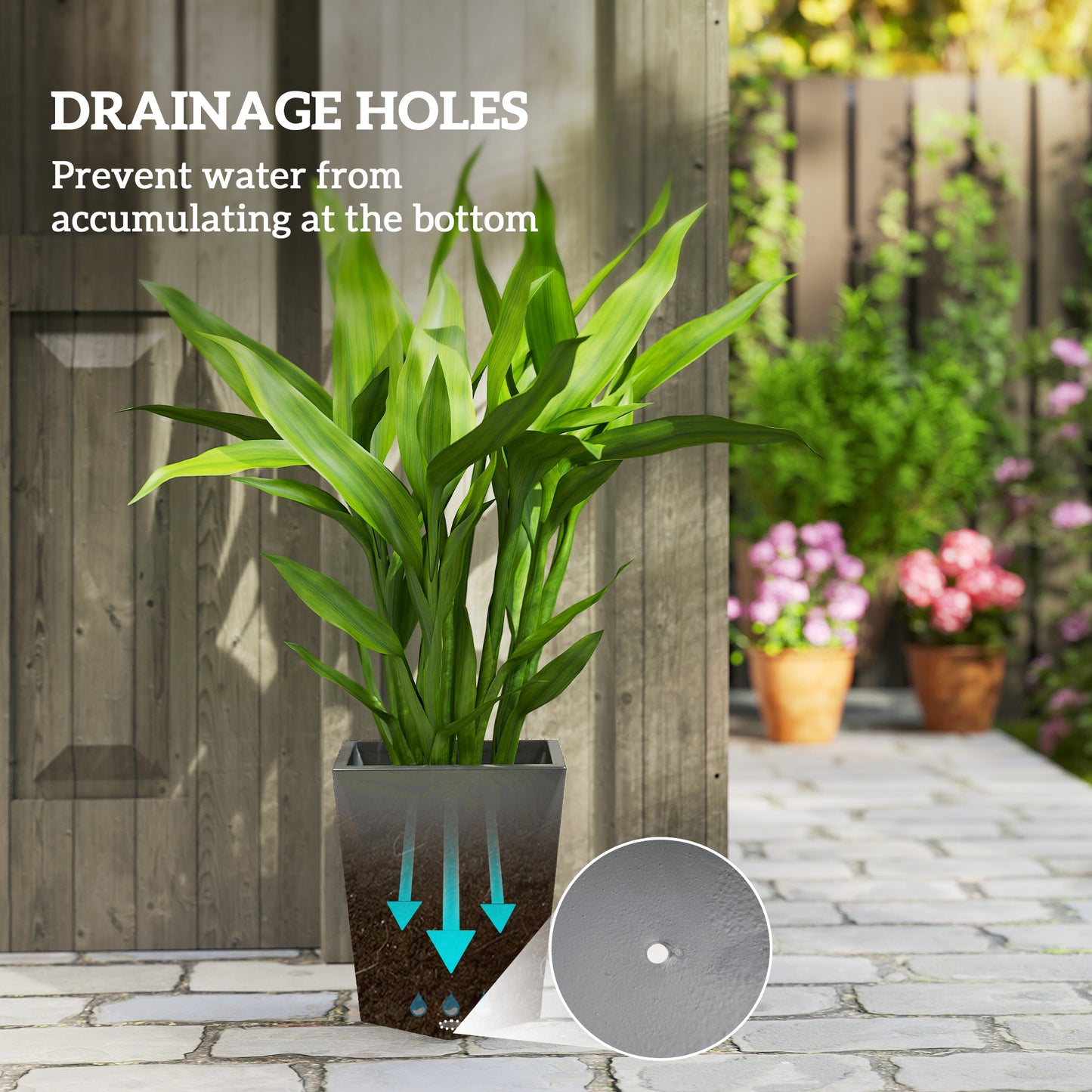 Indoor Outdoor Planters Set Of 3 MgO Tall Planters Stackable Flower Pots With Drainage Holes For Garden, Balcony, Gray