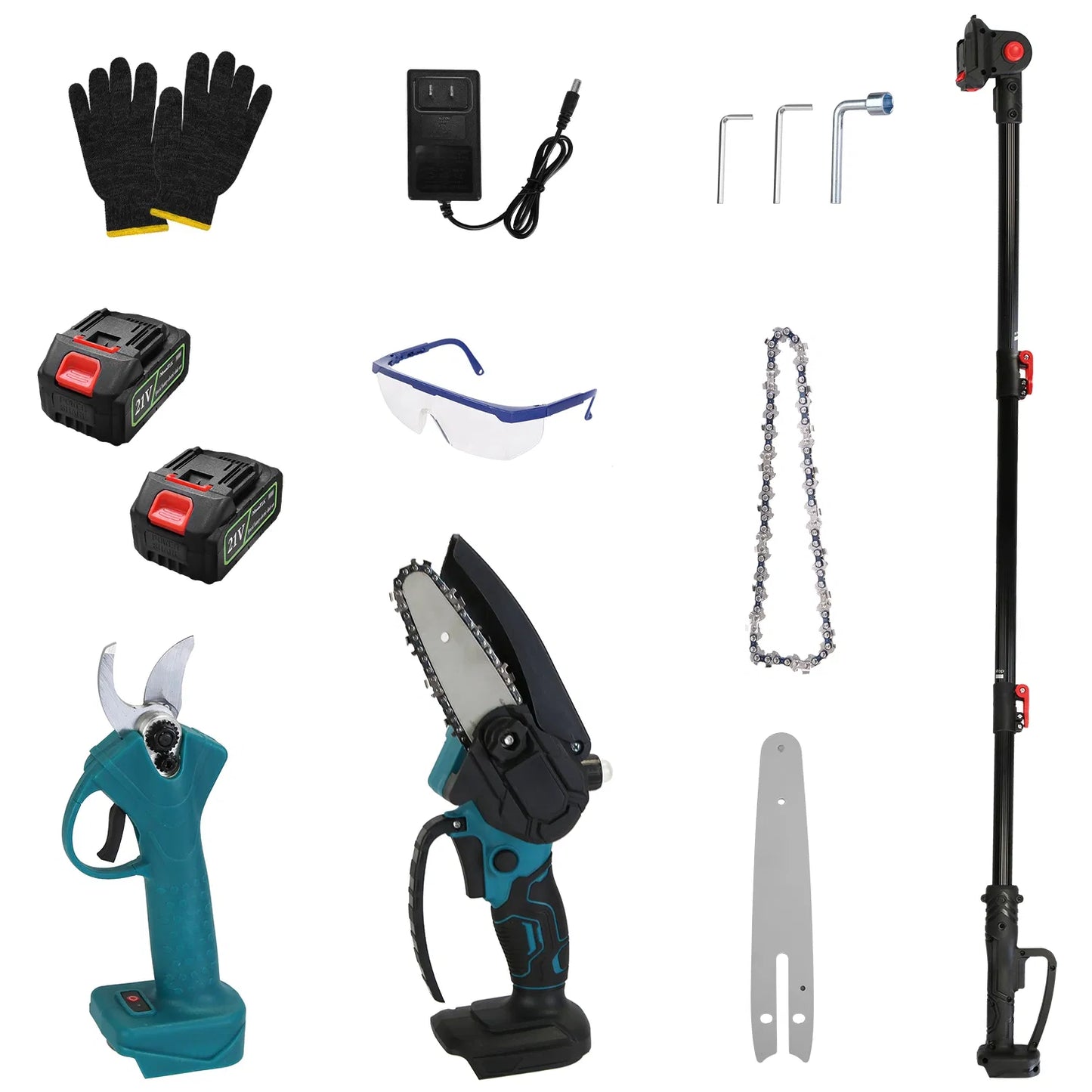 4 In 1 Cordless Pruning Shear And Electric Chainsaw With Max 5.5FT Extension Poles Pole Saw SK5 Blade Brushless Pruning Shear With 2Pcs 3.0Ah Batteries For Garden Yard GPCT5130 10Cell