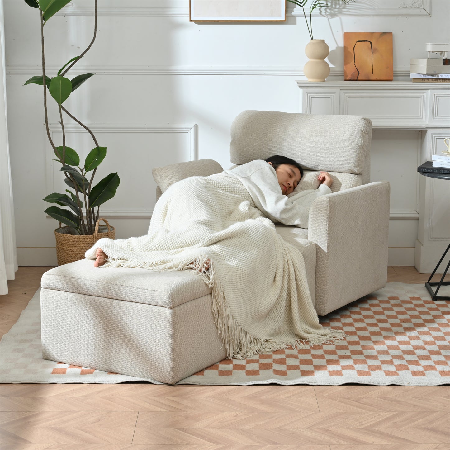 Oversized Chair W Storage Ottoman, Wide Accent Armchair Chair For Living Room, Modern Lounge Chair, Upholstered Mid-Century Reading Chair, Comfy Living Room Chair, Deep Seat Sofa Couch Beige Gray