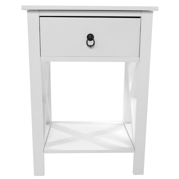 White Density Board Painted Surface, Circular Pull Handle, Side Cross Type, 40x30x60 Cm, Three Drawers, Bedside Table, 1 Piece, N201