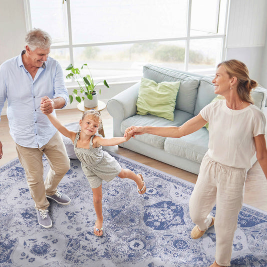 MAVAL Blue Washable Rug 4x6 Area Rug  Blue, 4' X 6'