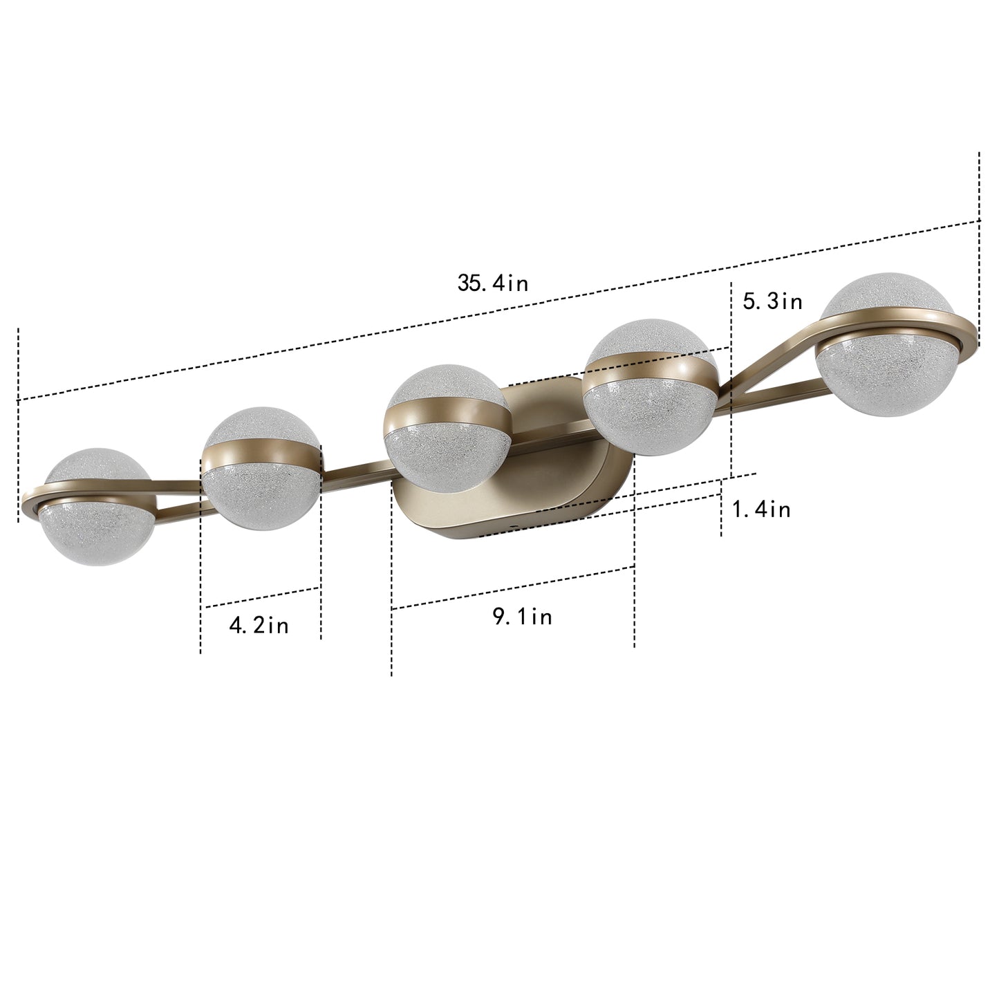 Bathroom Vanity Light, LED 5 Bulb Crystal Sand Acrylic Shades, Wall Mounted Decorative Lighting Fixture, Suitable For Bathroom Vanity Mirror  Champagne Gold