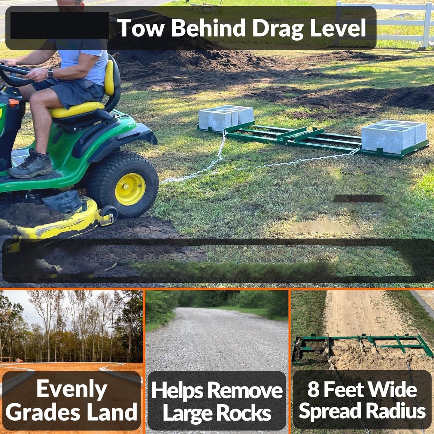 The Original 4FT Drag Harrow Driveway Grader, 46 LB Heavy Duty Tow Behind Lawn And Landscape Rake, Gravel Driveway Drag, Power Rake , Lawn Leveler