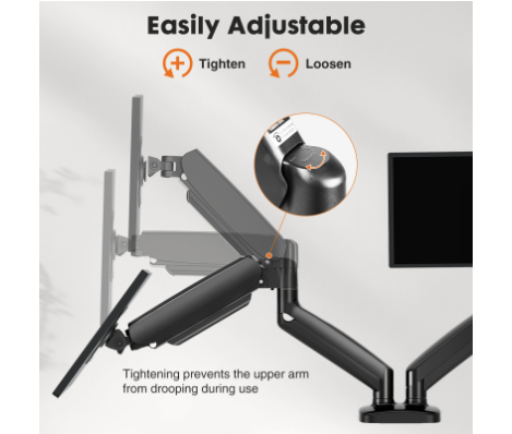 Dual Monitor Stand Arm, Gas Spring 2 Monitor Desk Mount Adjustable Height Swivel VESA Bracket With Clamp And Grommet Base Fits 13-32 Inch