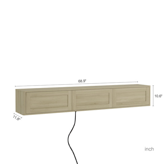 Floating TV Stand, Wall Mounted TV Shelf With Led Lights & Power Outlet,High Gloss TV Cabinet For Wood Tv Stands For Living Room