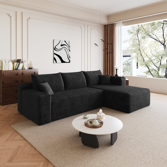 95  Cloud Sectional Sofa,Modern Minimalist Upholstered Couches, Comfort U Shaped Sofa For Living Room,Deep Seat Corner Couch,No Assembly Required,Black  Plush Corduroy Fabric