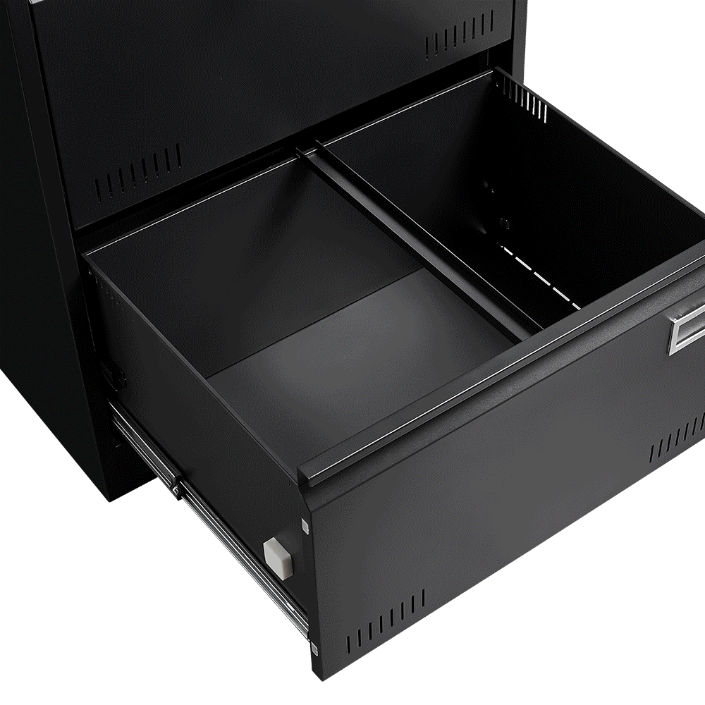 Filing Cabinet Lateral File Cabinet 3 Drawer, Blcak Locking Metal File Cabinets Three Drawer, Office Filing Cabinet With Lock Drawers For Home Office Legal Letter A4 F4